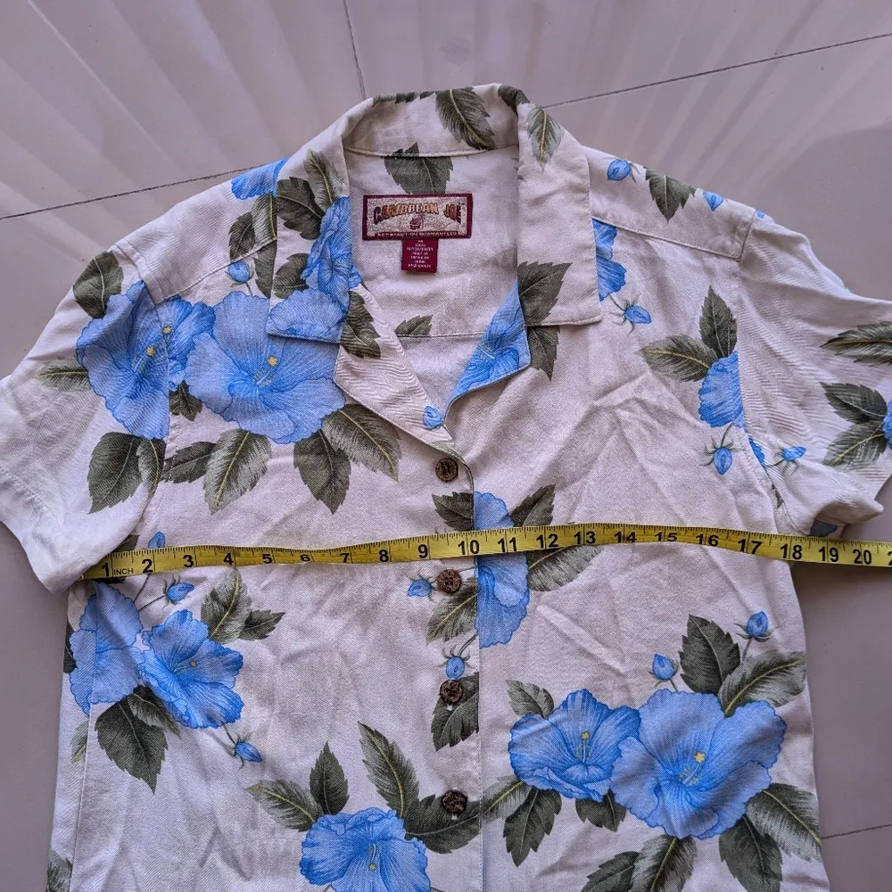 Caribbean Joe Women's Hawaiian Shirt Tropical Floral Sheer Rayon Size M Button - Image 11