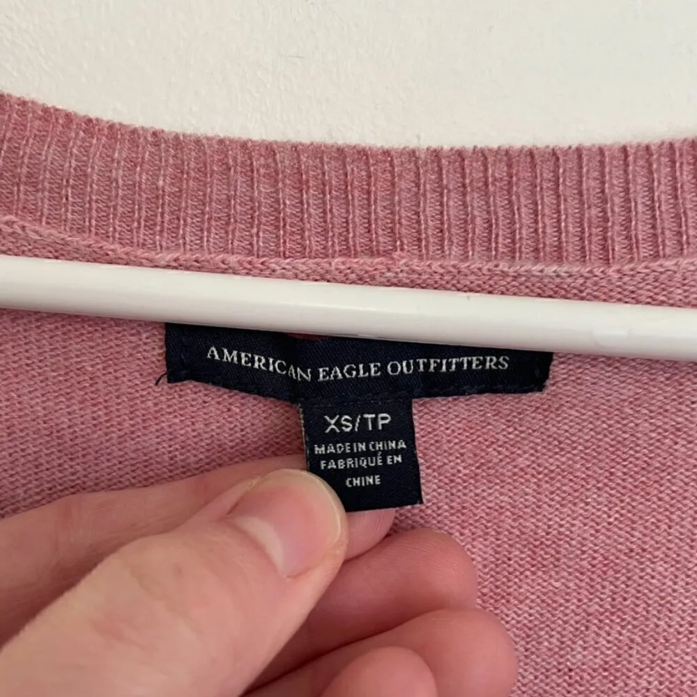 AMERICAN EAGLE Rose Pink Long Sleeve Lightweight Cotton Blend V-Neck Sweater XS - Image 4