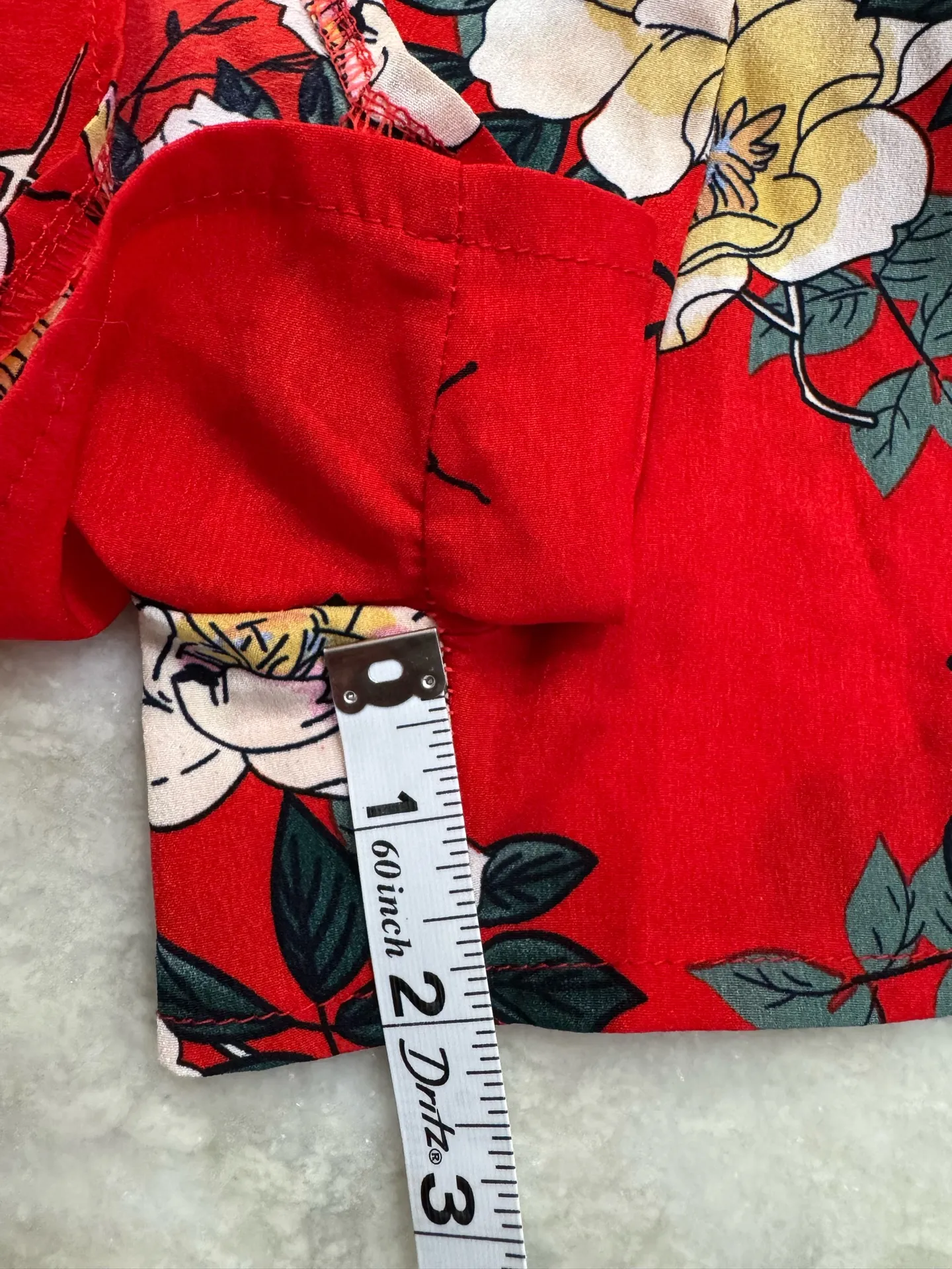 Red Floral Faux Wrap Skort Romper. Size Small - Image 8