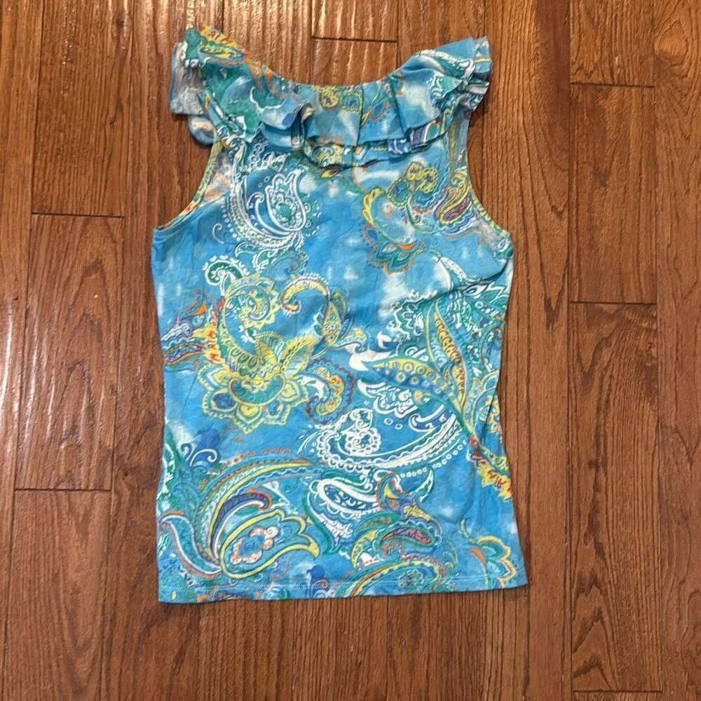 Lauren Ralph Lauren paisley ruffled neck tank size xs - Image 7