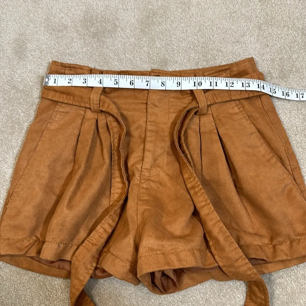 Divided Brown Waist Bow Pleated Textured Lined Shorts Women Size 6 - Image 3