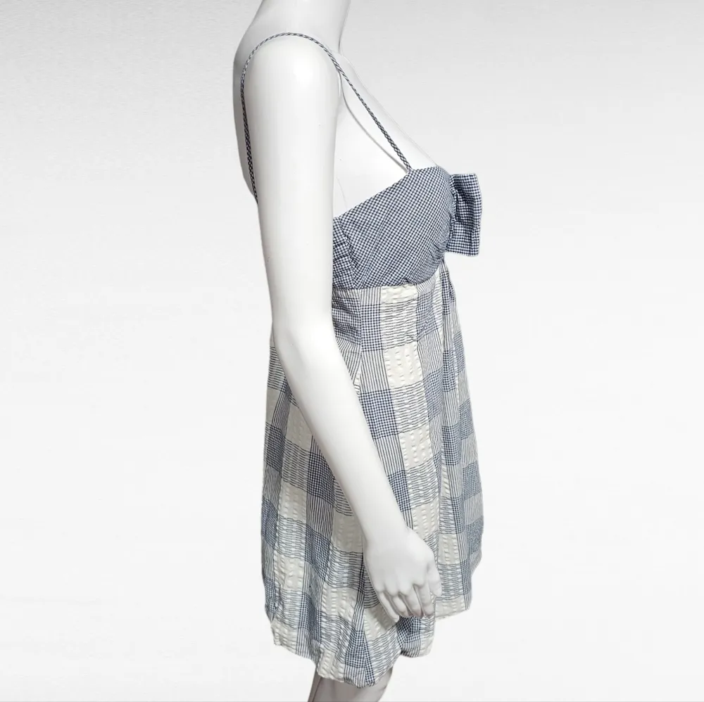 Blue & White Gingham Checkered Cotton Mini Bubble Hem Dress Size 11/12 - Image 3