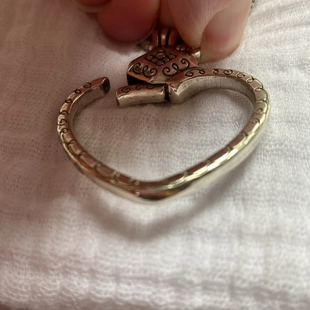 Vintage Brighton Silver tone Scroll Heart Charm Clip Swarovski‎ Crystal Necklace - Image 7