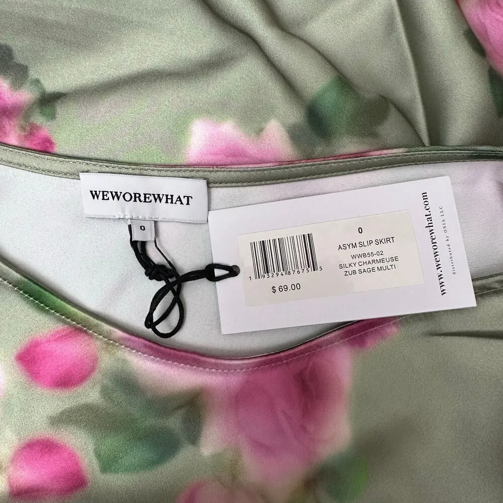 WEWOREWHAT Sz 0 Asymmetrical Slip Mini Skirt in Blurred Roses Sage Multi Floral - Image 6
