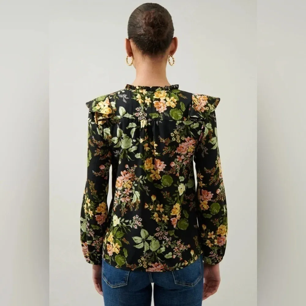 Sugarlips Night Bloom Wilhem Ruffle Blouse - Black Multi - Image 2