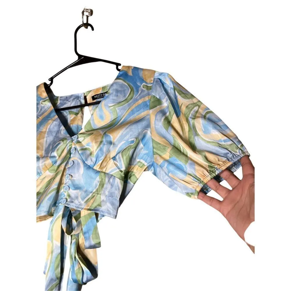 Nasty‎ Gal Blue Satin Crop Top Size 2 - Image 2