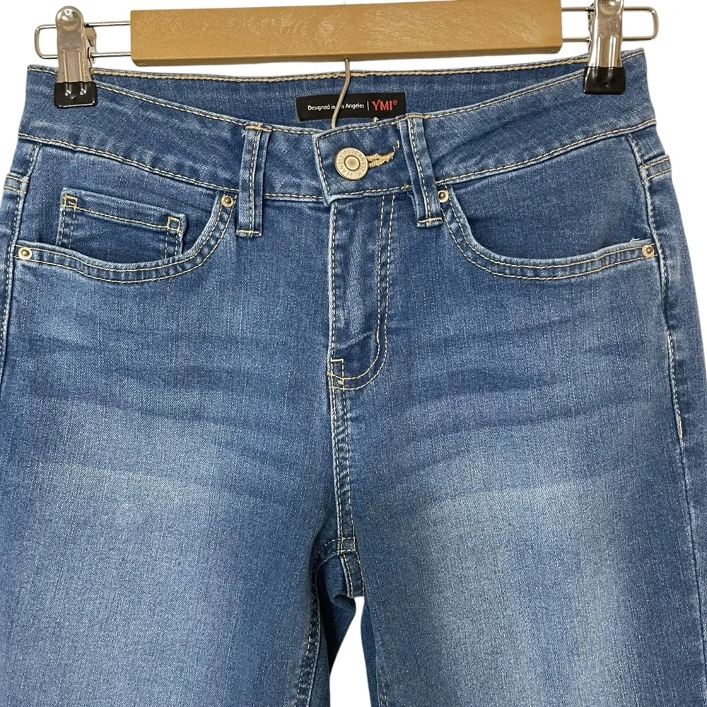 YMI Flare Jeans Women’s 3/26 Medium Wash Denim Back Flap Button Pockets - Image 6