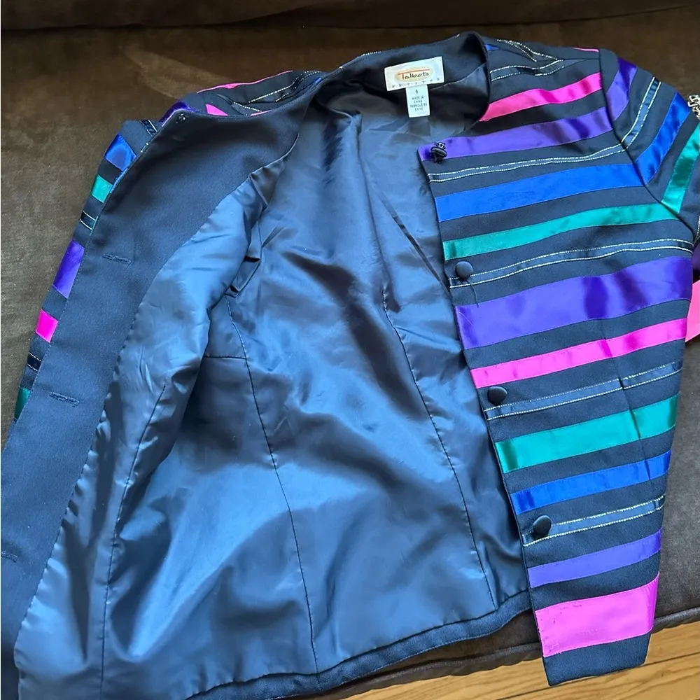 Talbots Ribbon Black Stripes Blazer Gold Trim 4 button 1st Button Is lose SZ 6P - Image 7