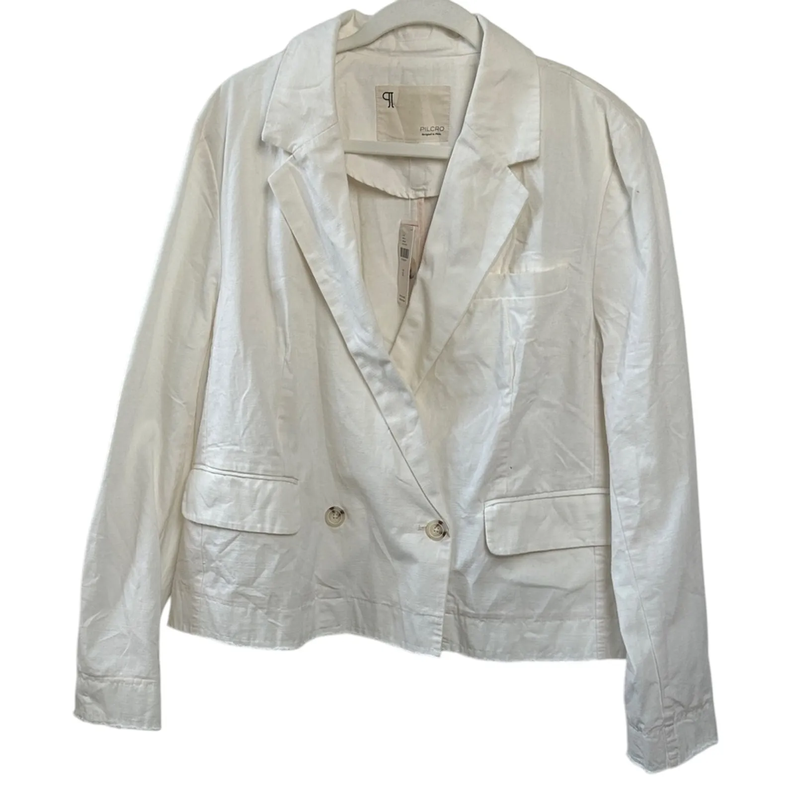 Anthropologie Pilcro Double Breasted Crop Fray Hem Blazer in Cream X-Large NWT - Image 5