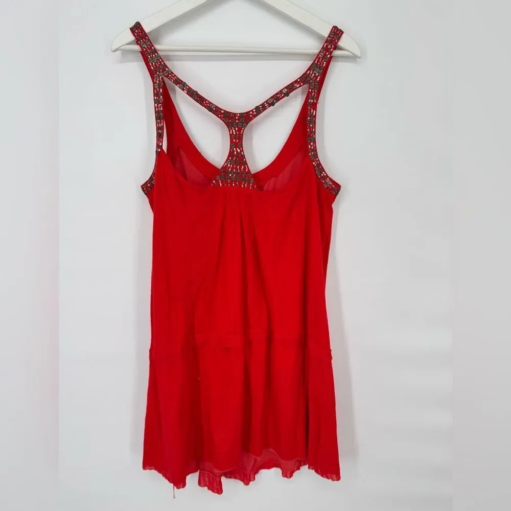 Free People Romper Shorts Beaded Racerback Red Sz‎ 12 NWT - Image 3