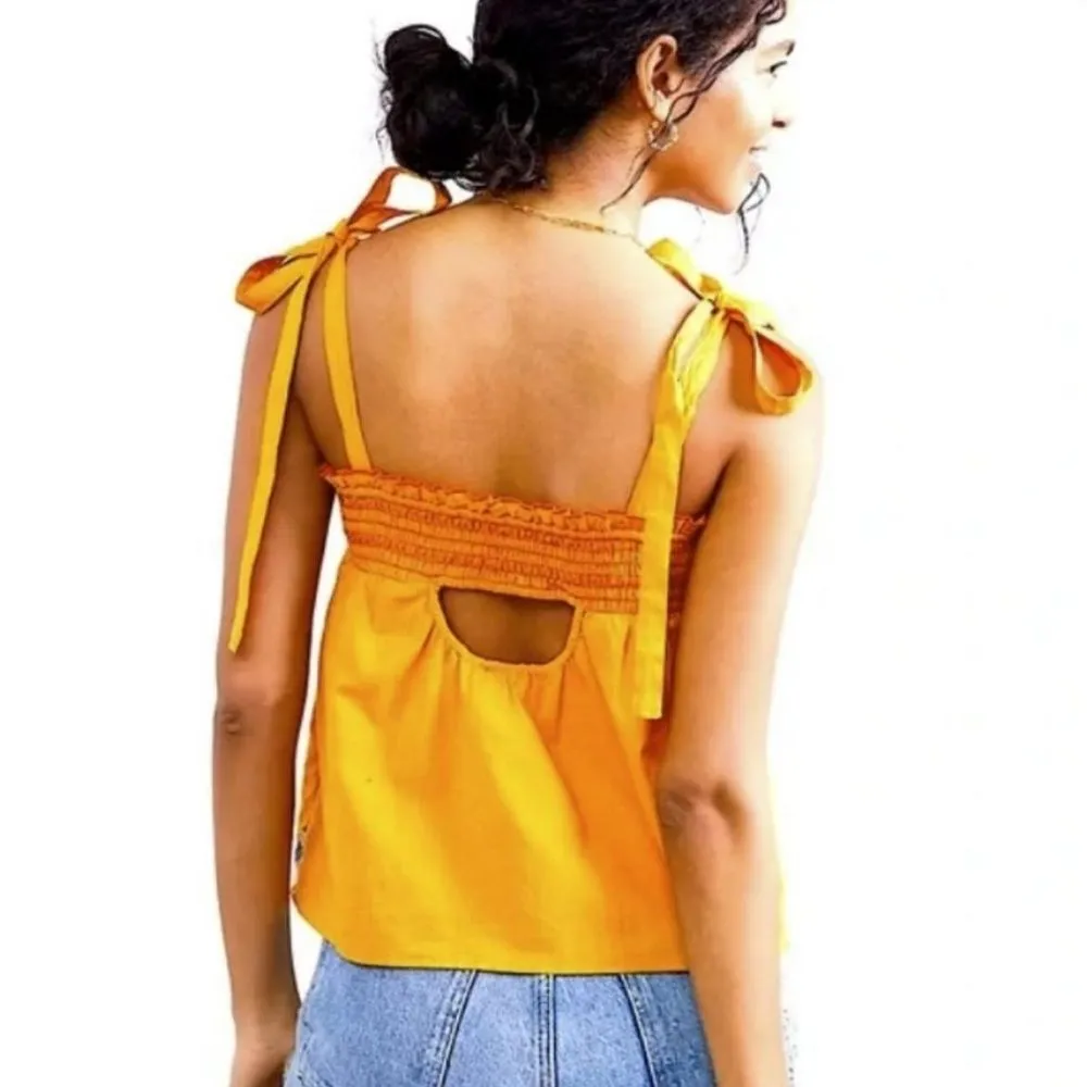 Anthropologie Embroidered Yellow Swing Tank Top Women’s Size Small - Image 2