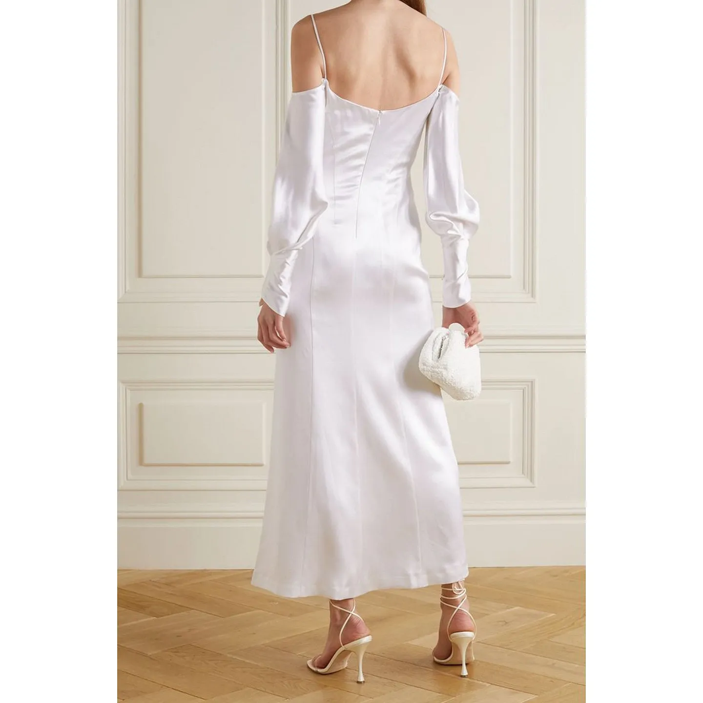 Galvan London NWT Ivory Silk Valencia Cold Shoulder Midi Dress Size 8 White - Image 2