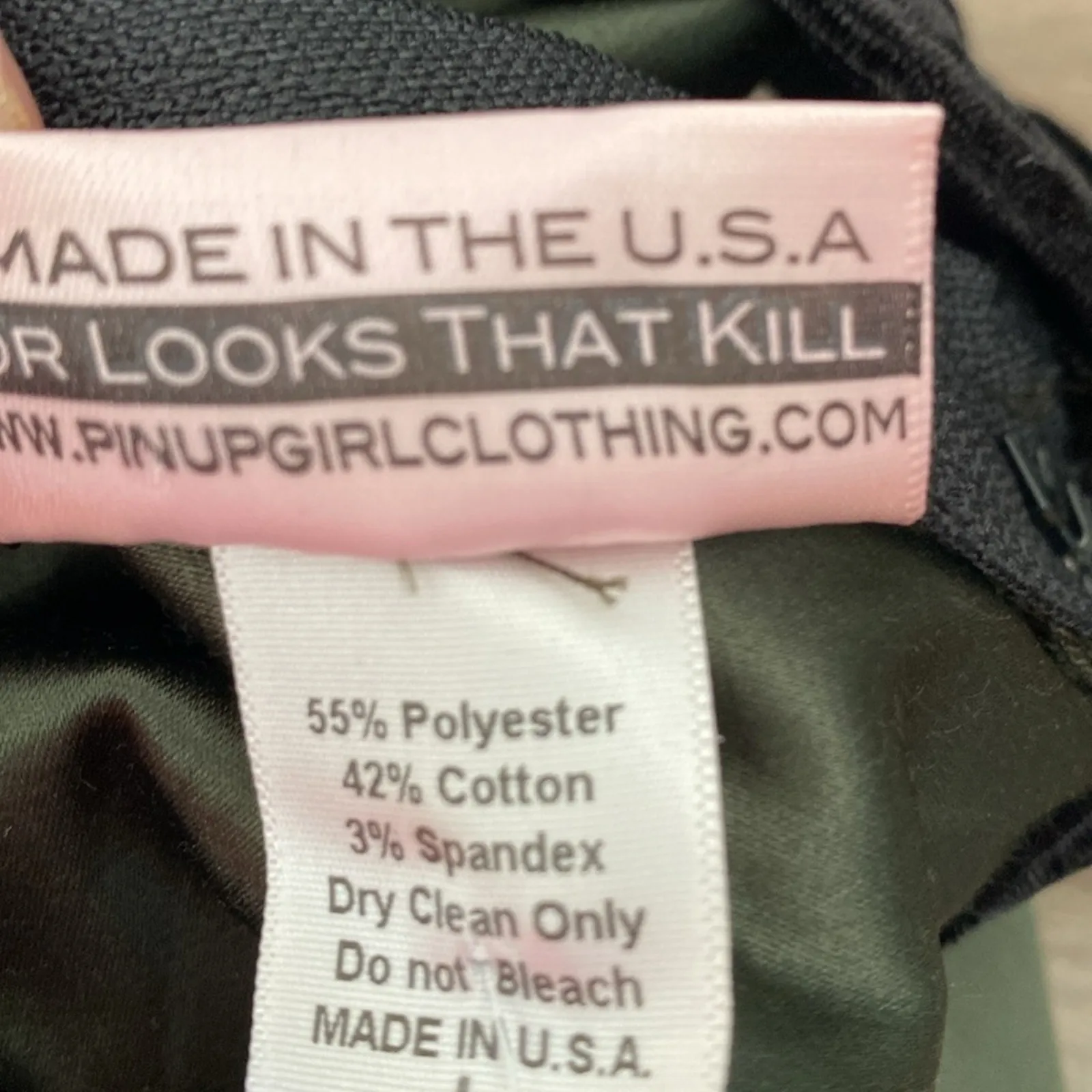 Deadly Dames Courtesan Black Olive Green Wiggle Pinup Dress NWTs Lace Satin - Image 10