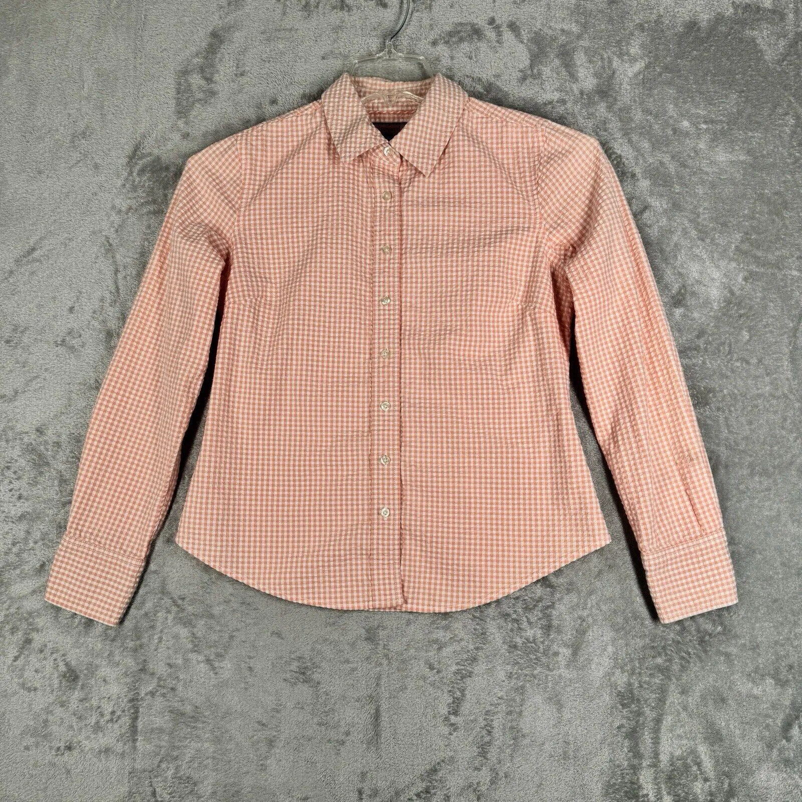 Vineyard Vines Shirt Women‎ Small Orange White Gingham Seersucker Casual Coastal - Image 2