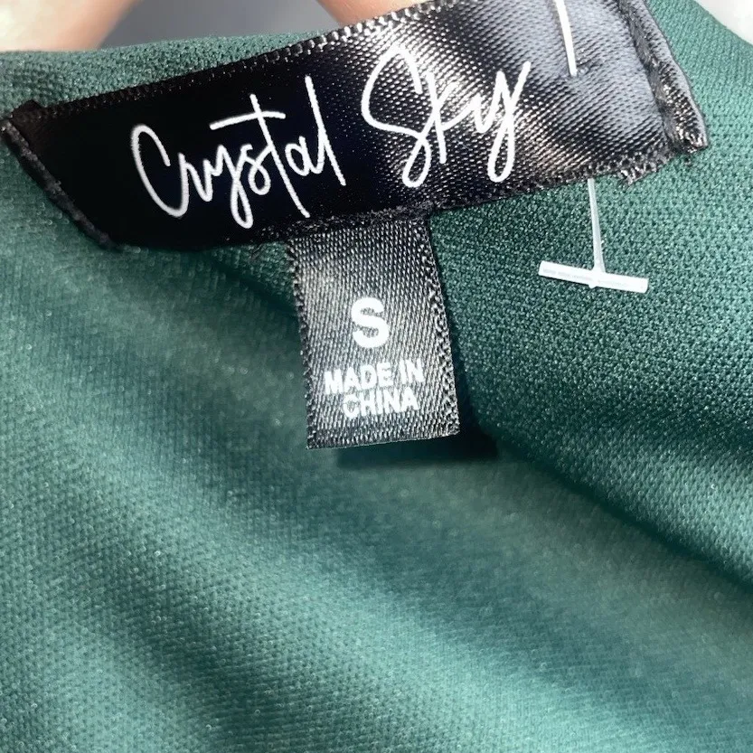 Crystal Sky Velvet V‎ Neck Spaghetti Strap Bodycon Mini Dress Green Size S - Image 10