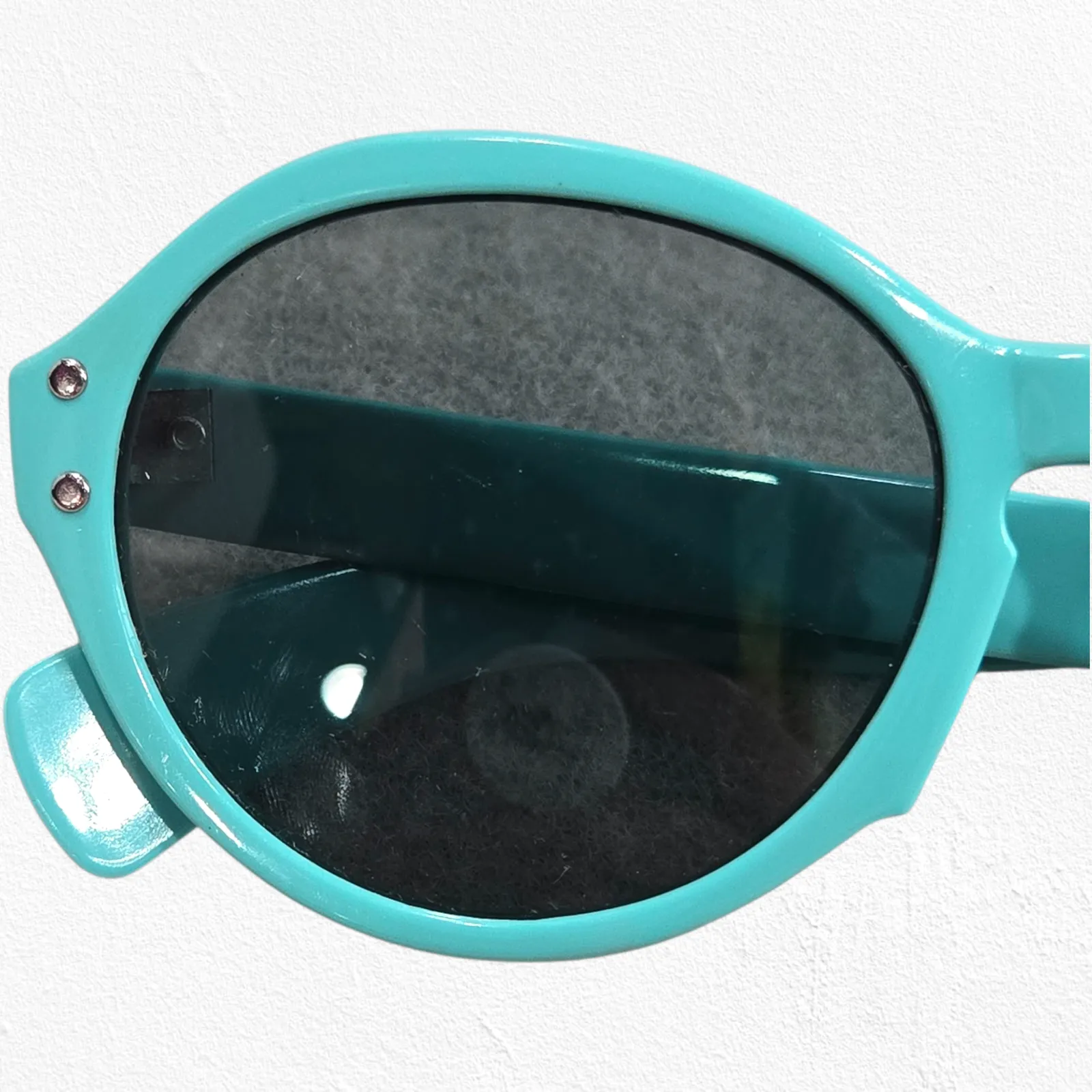 1960s Vintage Aqua Blue Mod Sunglasses Riveted Round Frame Retro Mod Eyewear - Image 8