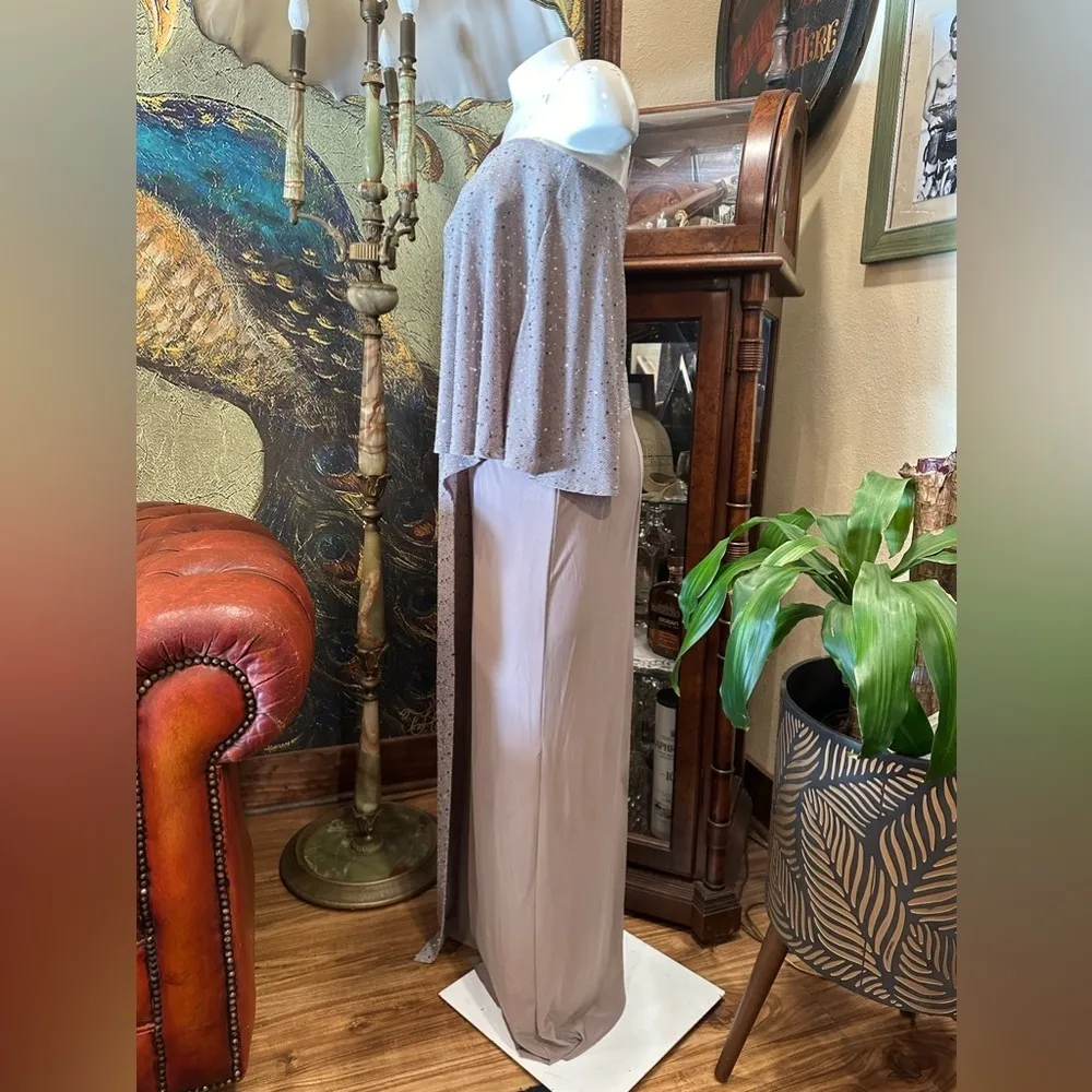 R&M Richards One-Shoulder Metallic Jumpsuit Tan - Image 7