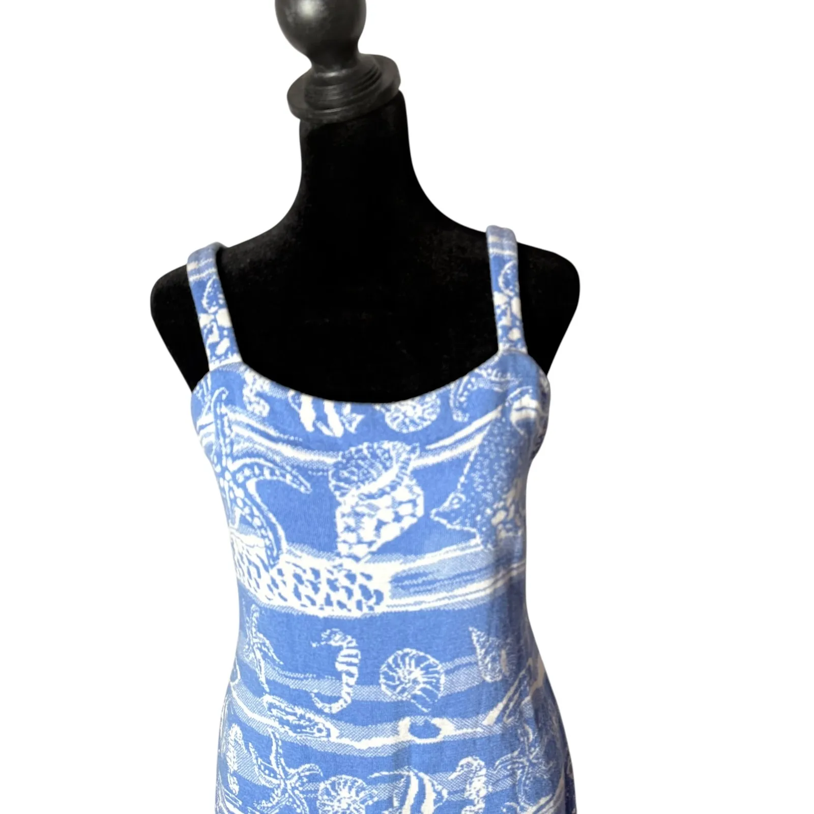 St. John Collection Knit Dress Blue Sleeveless Beach Nautical Seashells Size 2 4 - Image 5