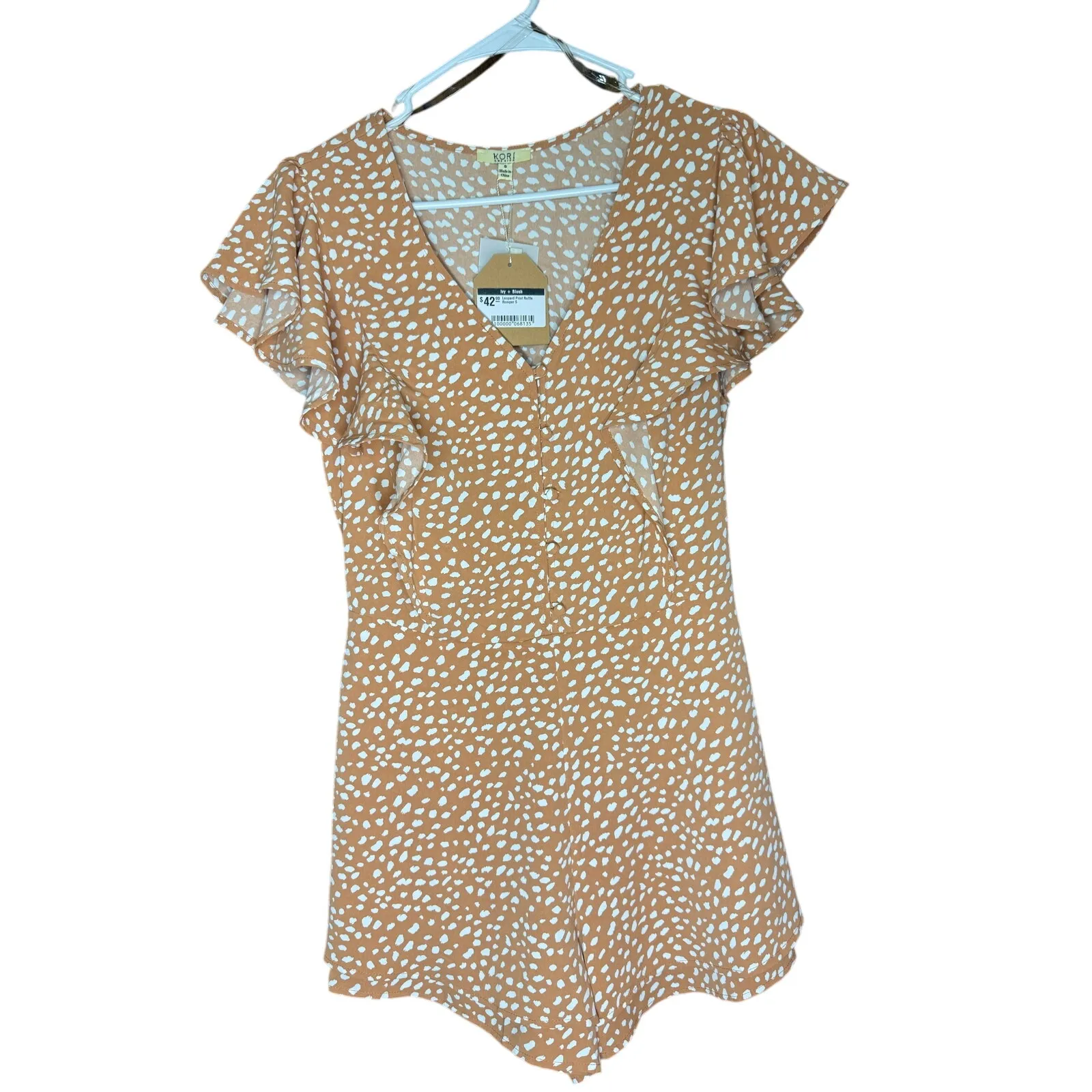 Kori America Leopard Print Ruffle Romper Size Small Orange - Image 3