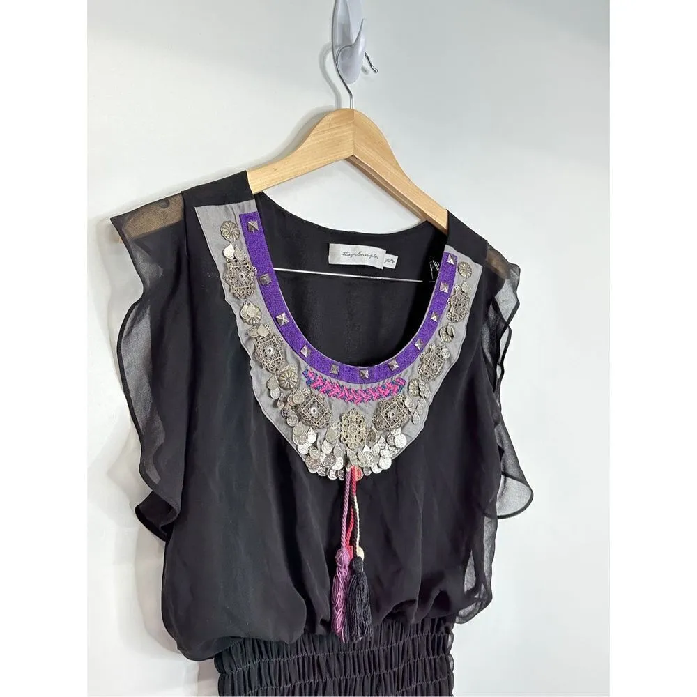 Tbags Los Angeles Mini Dress Bohemian Gypsy Black Ruffle Detailed‎ Size XS - Image 3