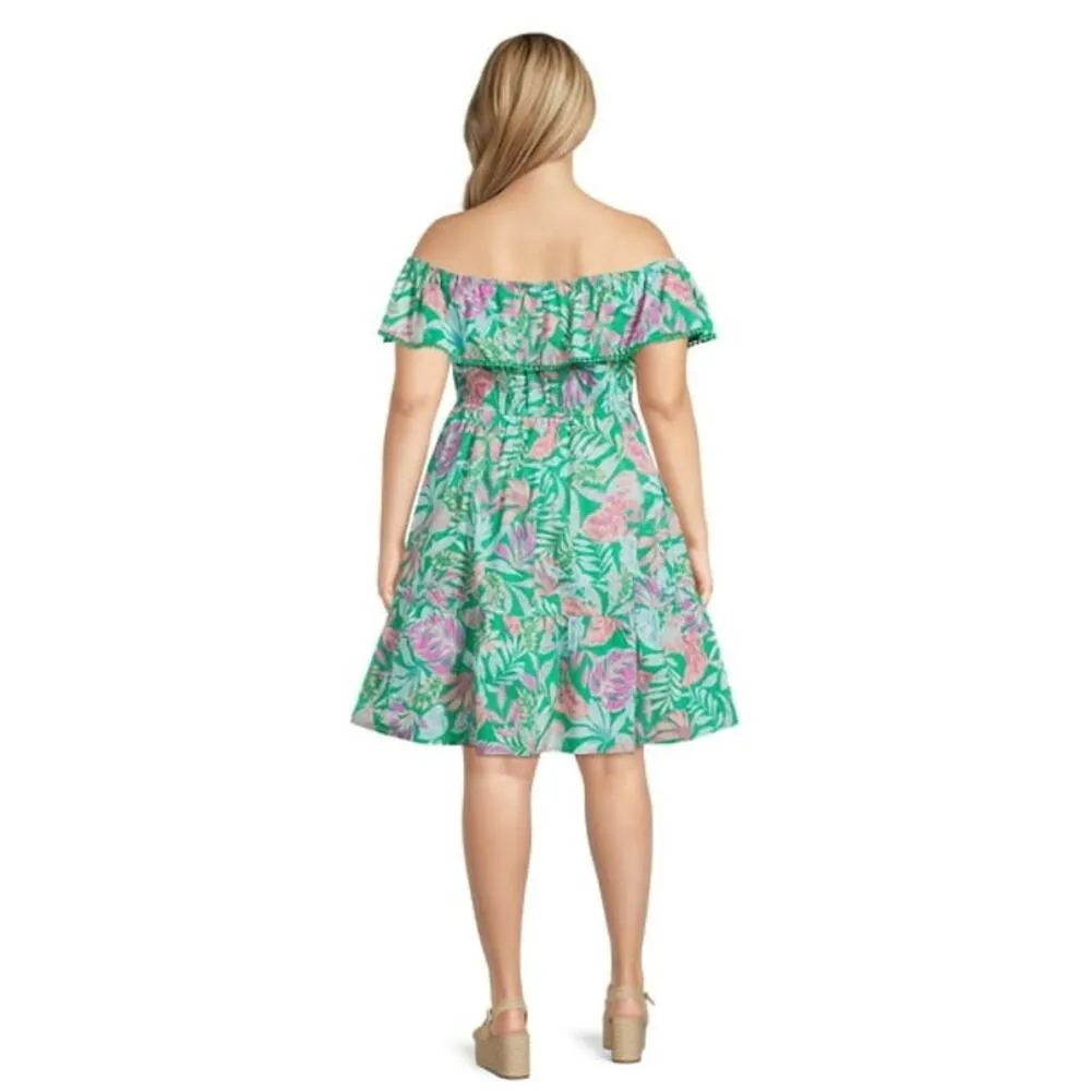 Terra & Sky Women's Plus Size Off Shoulder Dress 2X Tropical Summer/Orchid Bloom - Image 4
