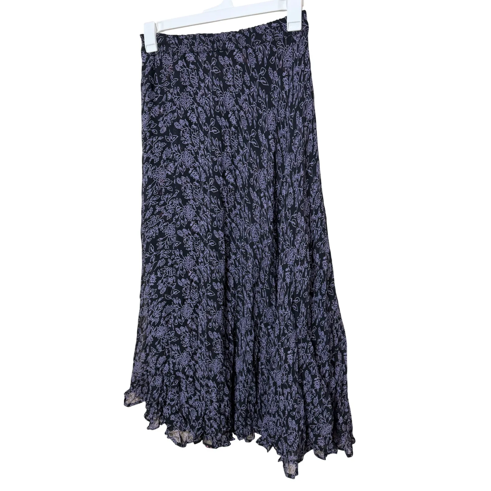 Carol Anderson Reversible Black Floral Maxi Skirt M Ruffle Hem Sheer Overlay Size M - Image 3