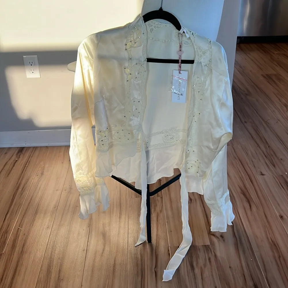 NWT LoveShackFancy Vivetta Silk Charmeuse Tie Front Top - Image 3