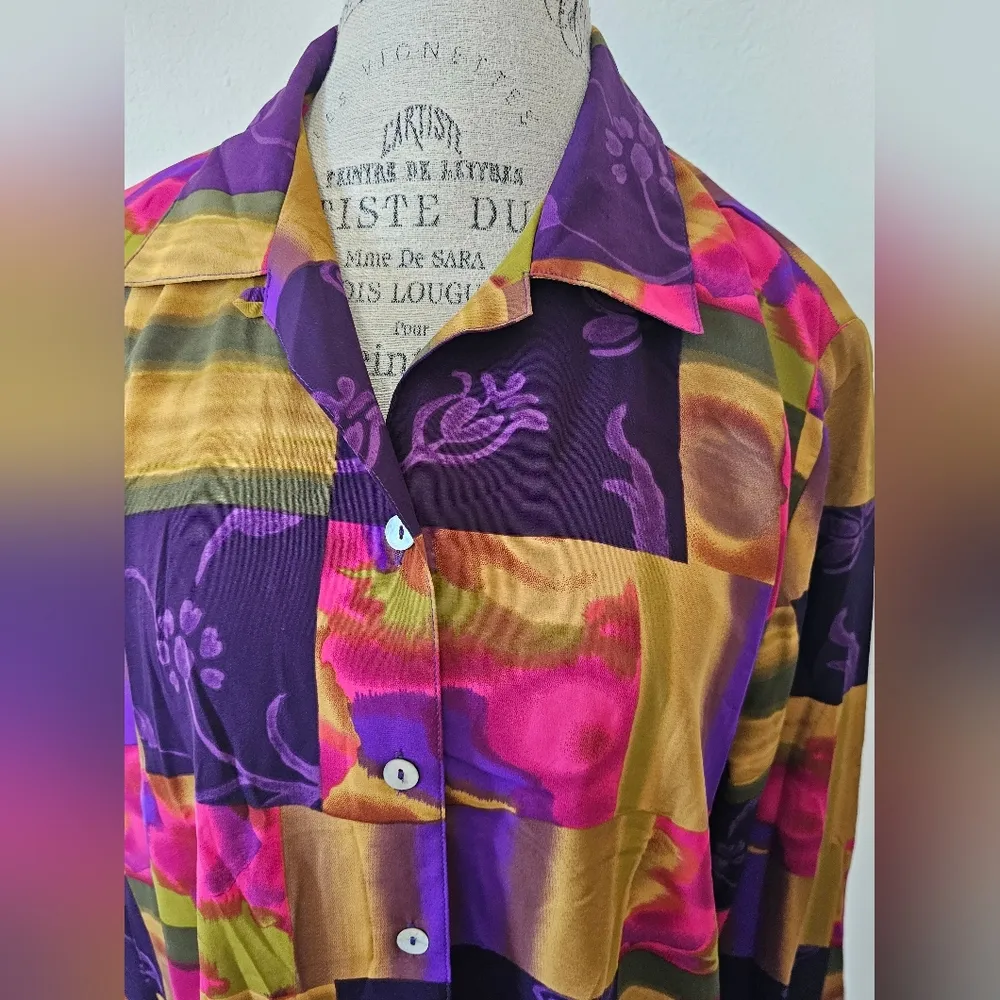 Vintage 80s Impressions colorful long sleeve button up blouse Women's XL - Image 2