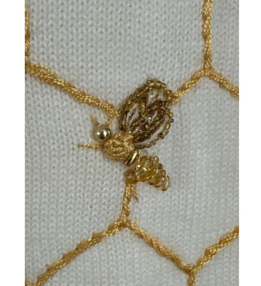 Y2K Michael Simon Knit crochet Bumblebee beaded Vest white gold yellow S/M - Image 4