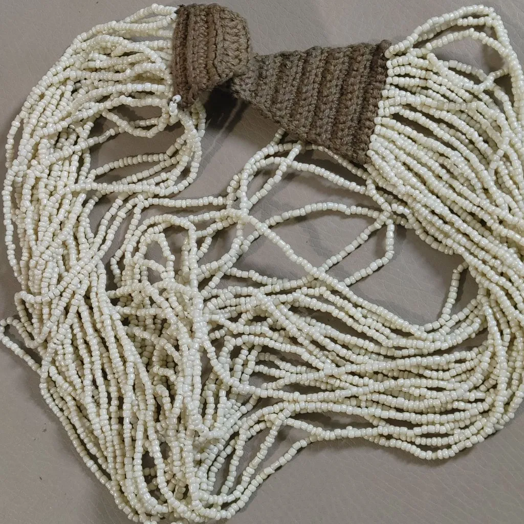 Ivory Beaded Necklace Vintage 27 Strand Handmade Crochet Closure Boho Statement - Image 5