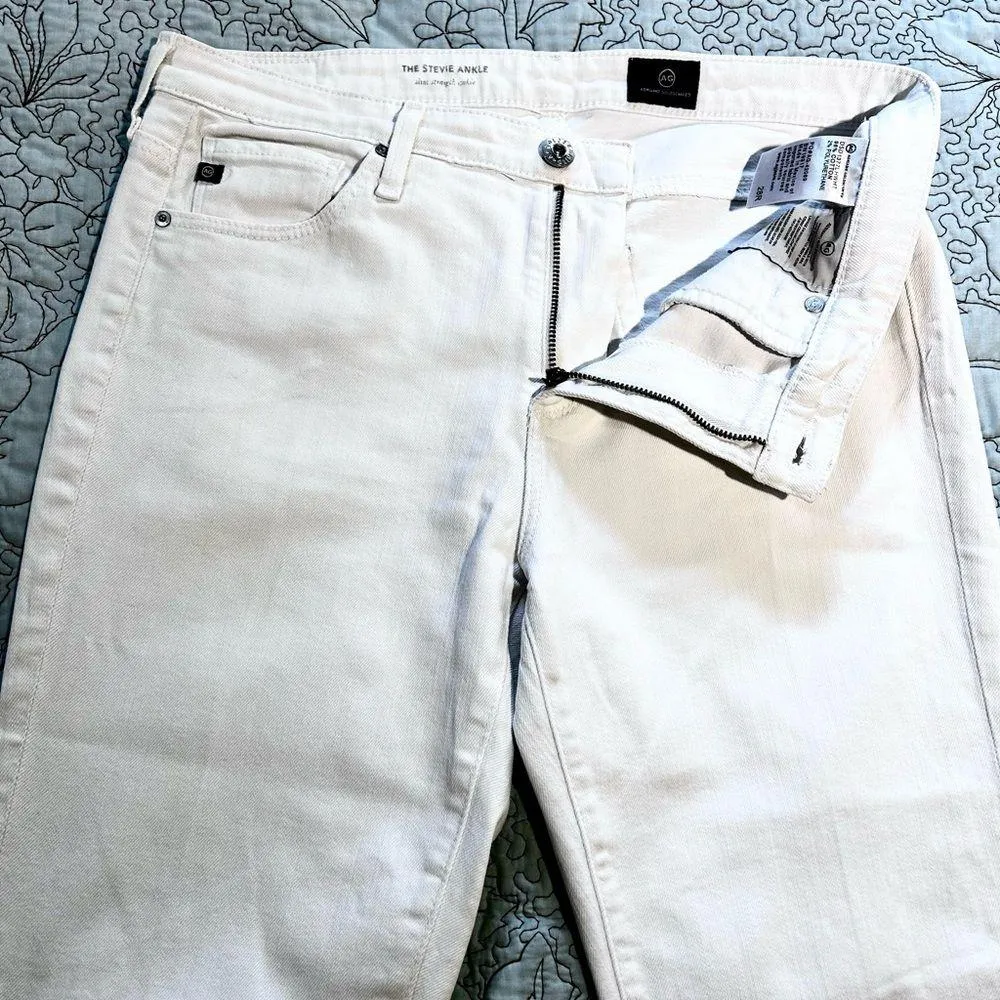 AG ADRIANO GOLDSCHMIED Stevie Slim Straight Raw Hem White Crop Ankle Jeans Sz 28 - Image 4