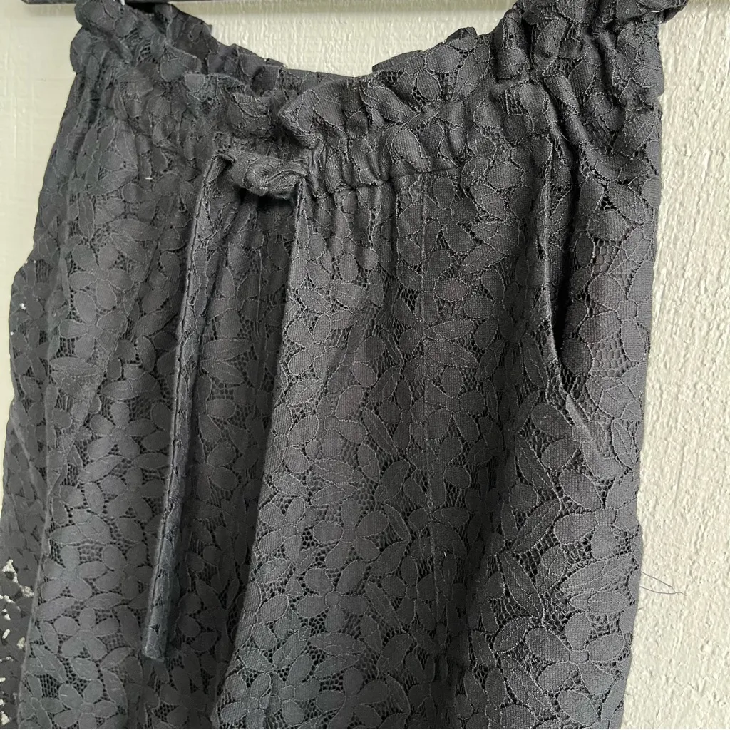 Milly Black Lace Sheer Drawstring Pull On Pants Shorts Lining Size P (XS) - Image 3