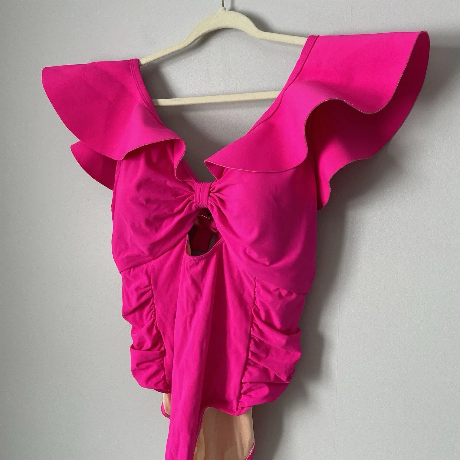 Eloquii Plunging V-Neck Ruffle One-Piece Swimsuit Magenta Pink Women's Size 20 - Image 3