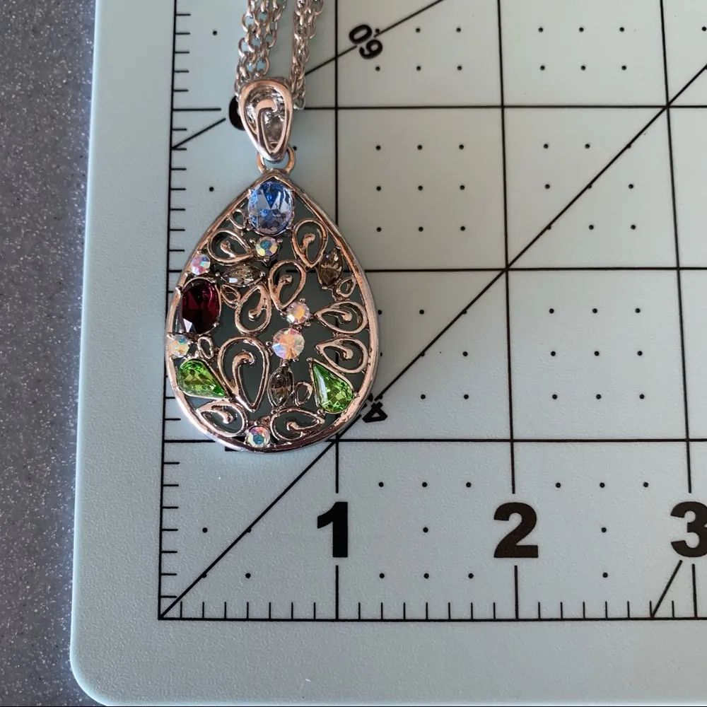 Silver Teardrop Shaped Necklace Double Silver Chain - Image 10