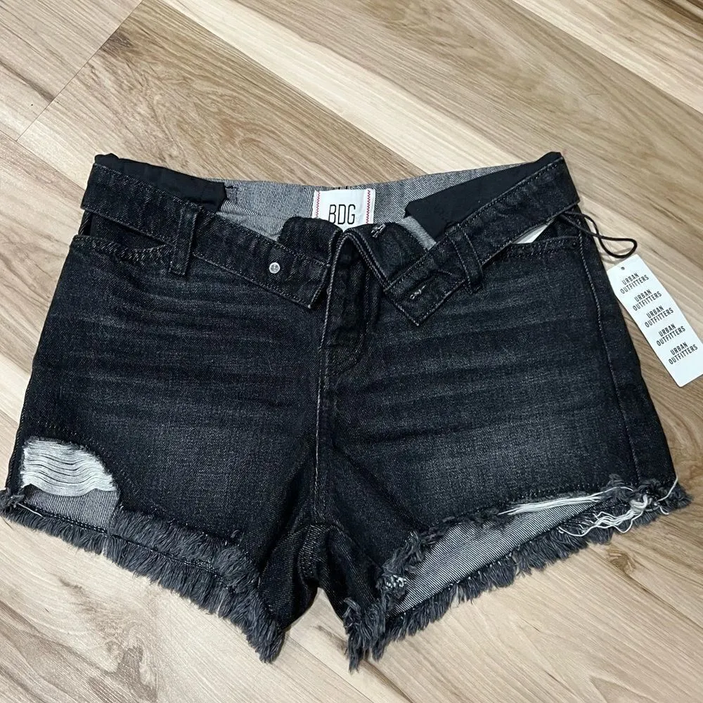 NEW Urban Outfitters BDG Foldover V-Front Black Jean Shorts Women’s 25 - Image 3