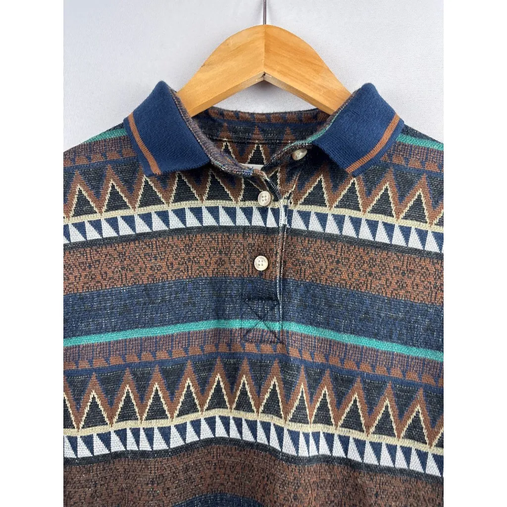Vintage Arizona Jean Co. Womens Small Geometric Long Sleeve Polo Shirt - Image 2