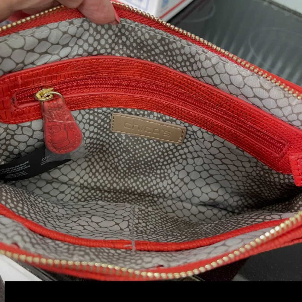 CHICO's Pippa Perforated Medallion Reptile Embossed Clutch Burnt Orange NWT - Image 5