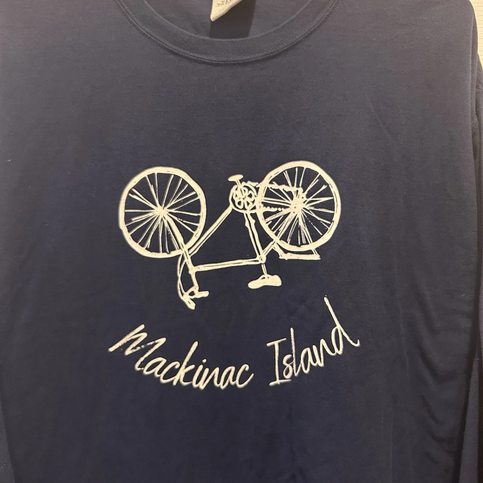 Mackinac Island MI Shirt Large Blue Long Sleeve Graphic Tee Bike Souvenir Unisex - Image 2