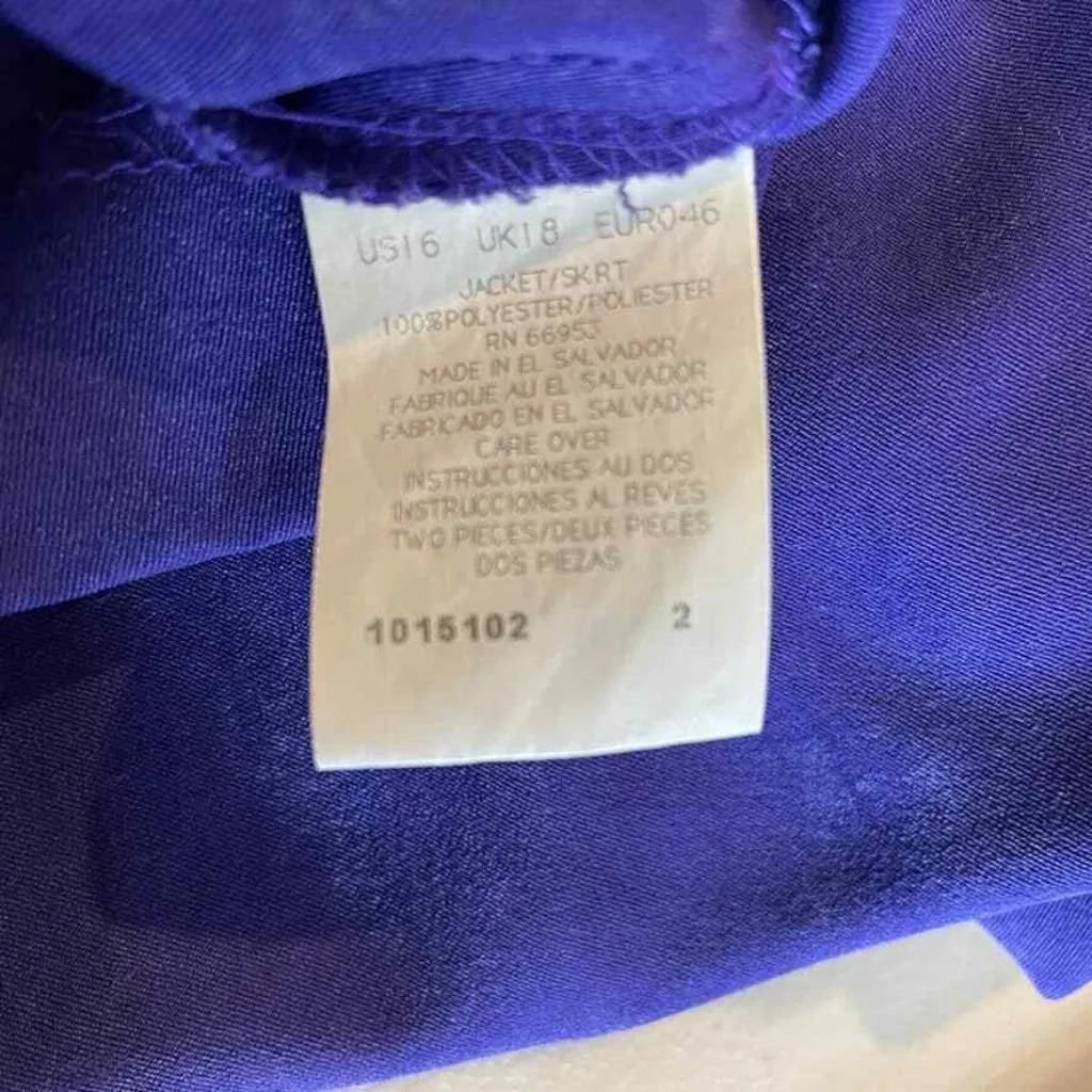 Leslie Fay Skirt Top‎ Set Womens 16 Petite Blue Purple Floral Pleated Scarf - Image 12