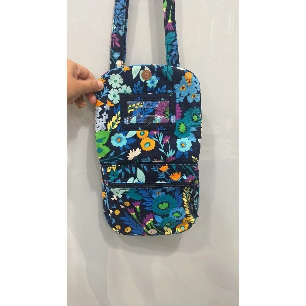 Vera Bradley Crossbody Hipster  Purse Pockets 8"x7" 3 Zippers Black Blue Orange - Image 7