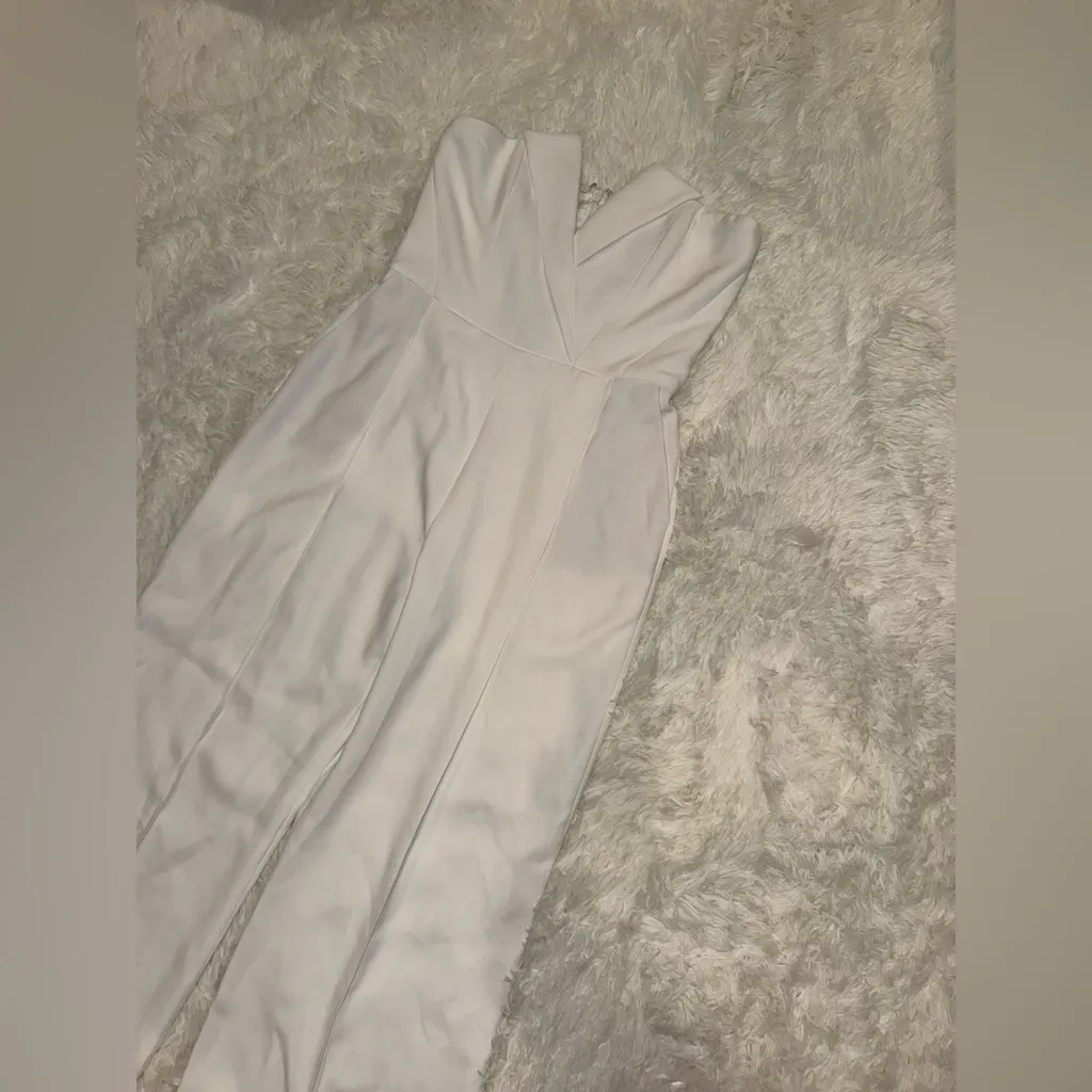 NWOT NADINE MERABI Vanessa Strapless Belted Crepe Flare White Jumpsuit sz 10 - Image 6