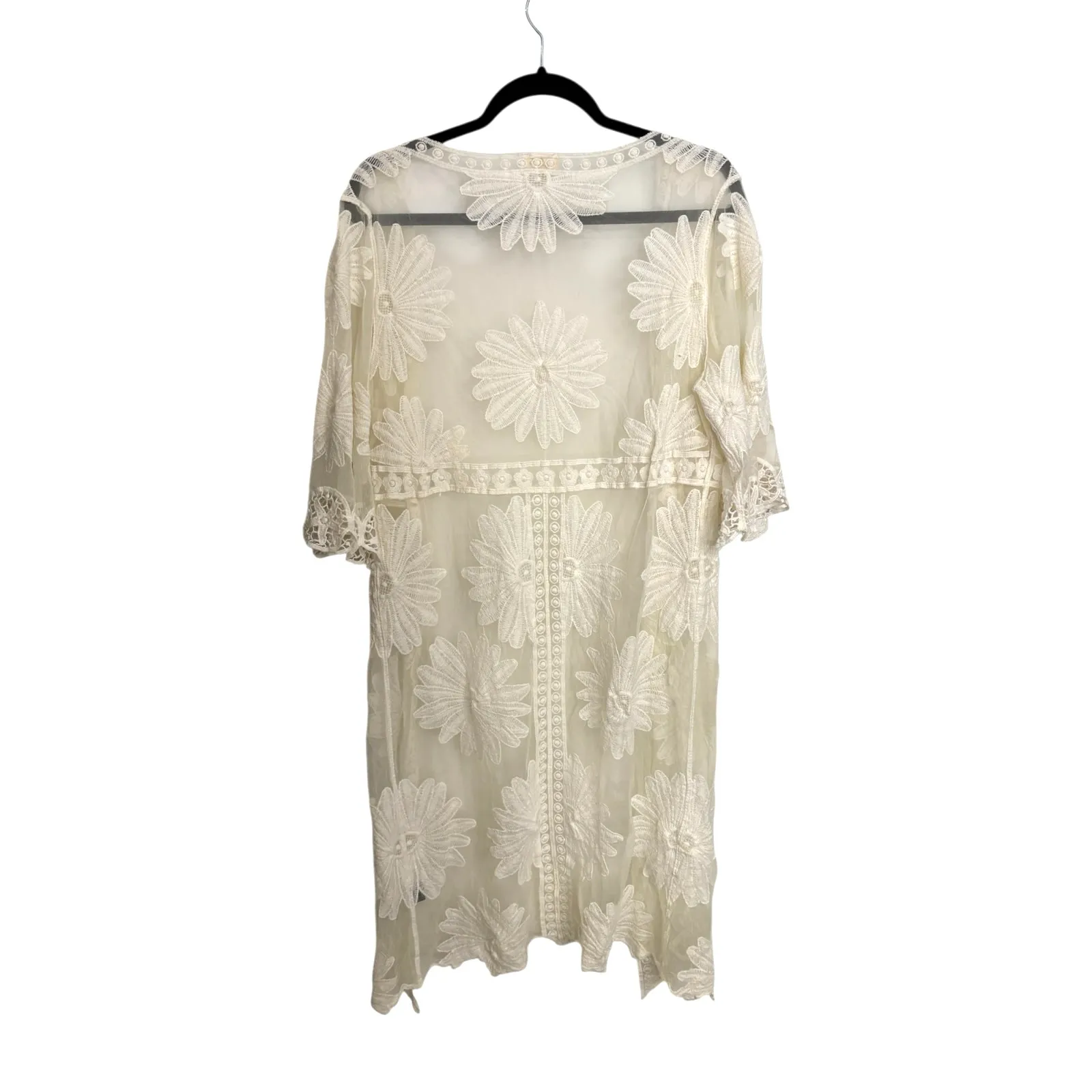 POL Embroidered Lace Kimono Womens One Size Cream Daisy Floral Sheer Duster - Image 2
