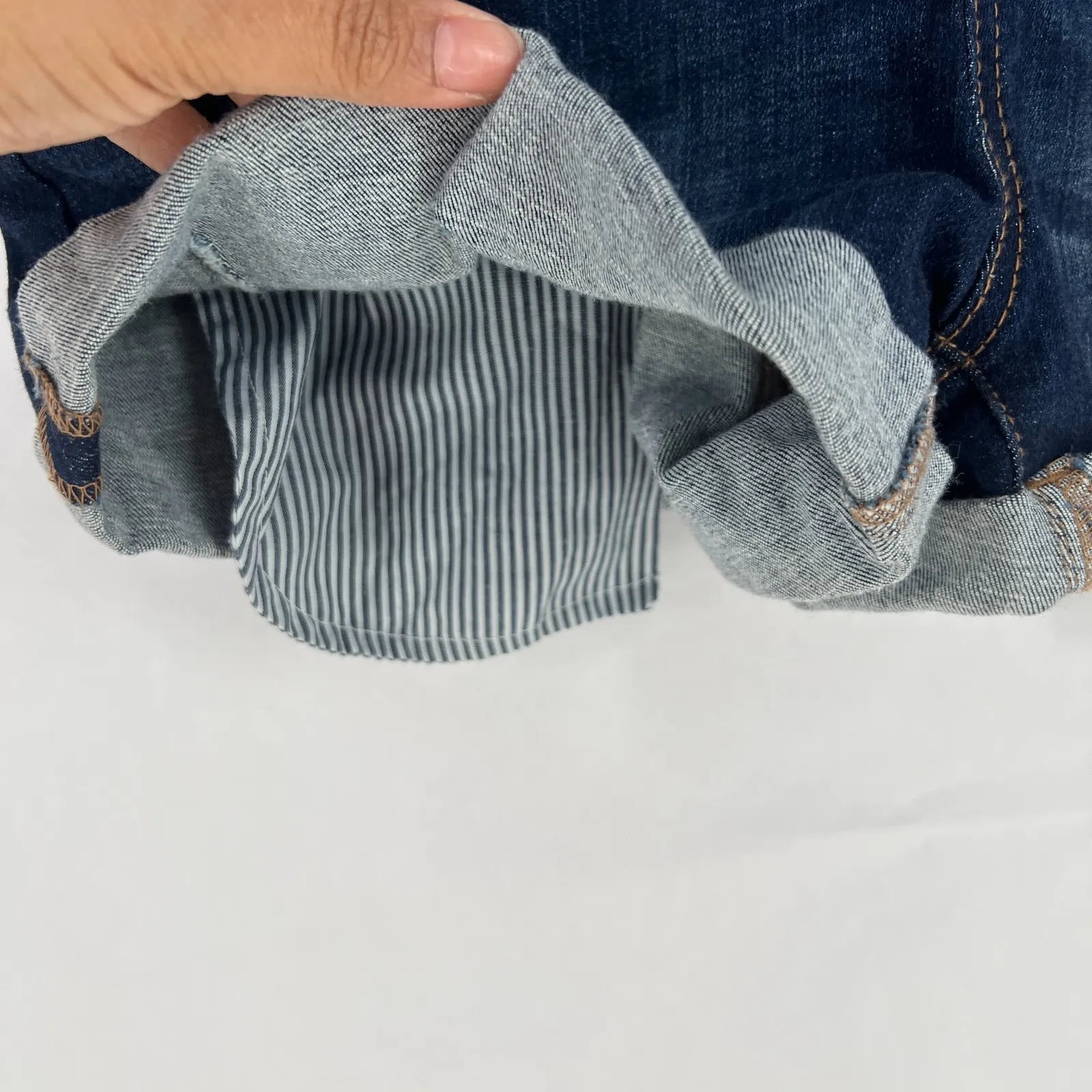 Wax Jean Shortalls Womens Medium Blue Denim Cotton Stretch Mid Rise Cuffed Hem - Image 7