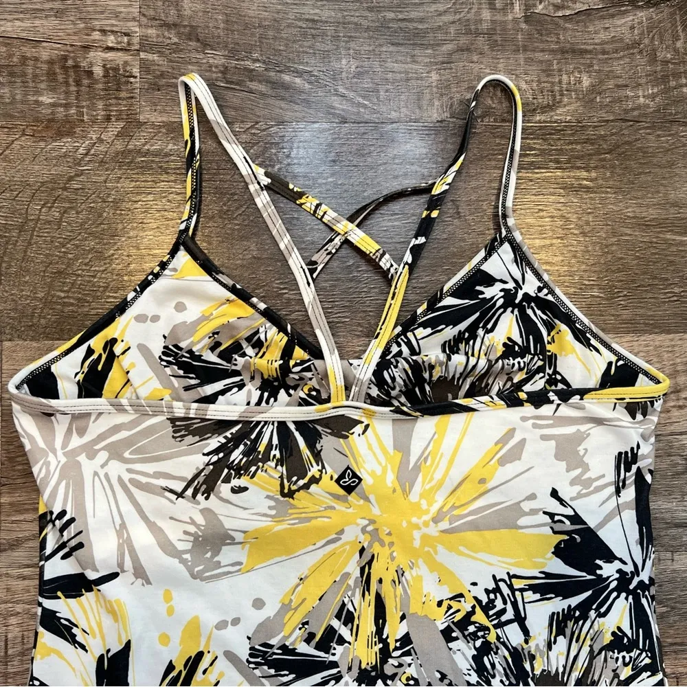 Prana Floral Summer Tank Dress Yellow and Black with Strappy Racerback Large - Image 5