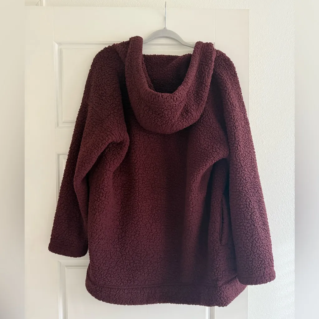 American Eagle Burgunday Sherpa Cardigan With Hood Size XS - Image 4
