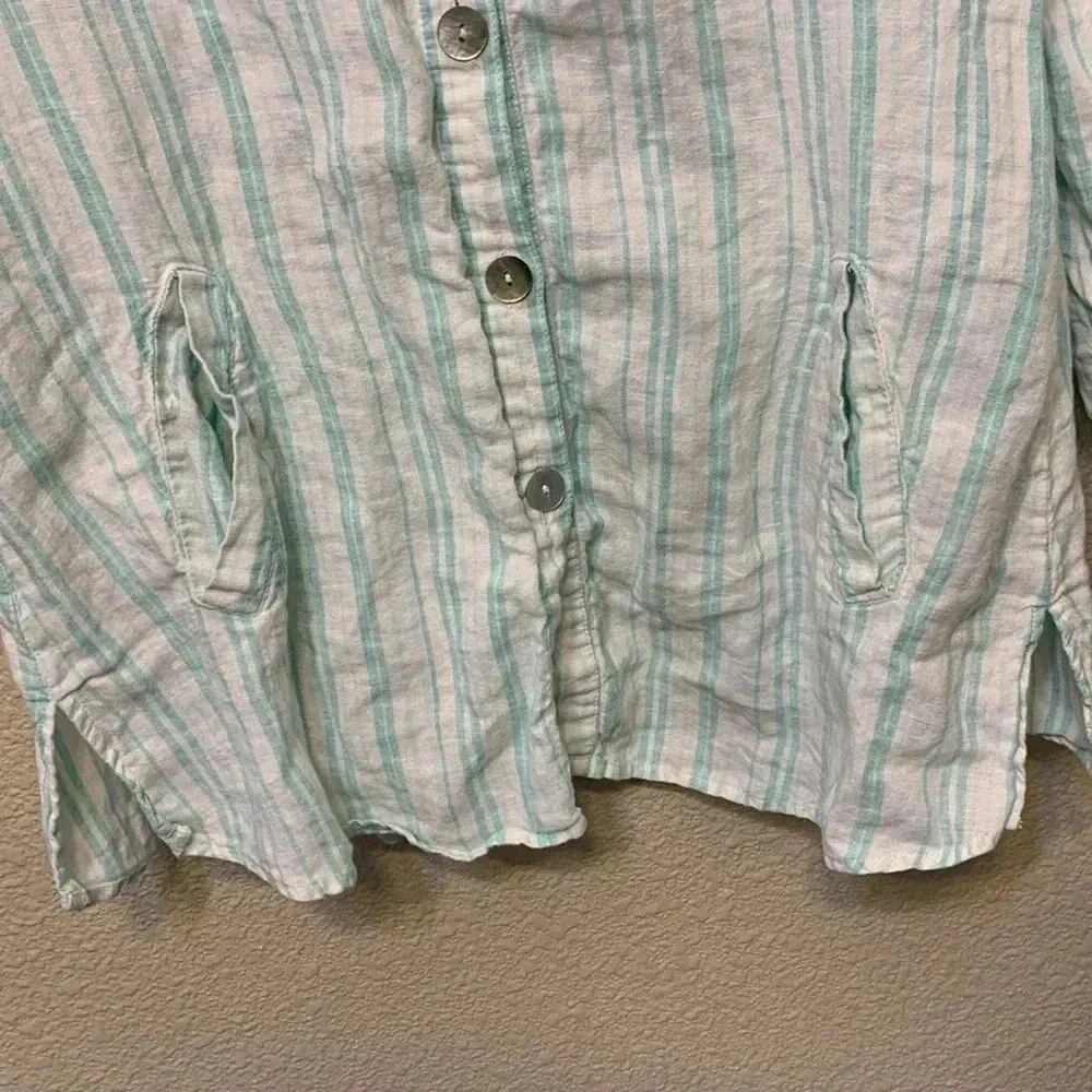 White/ blue stripe Multiples Linen Tunic sz M Beachy vacation resort summer - Image 6