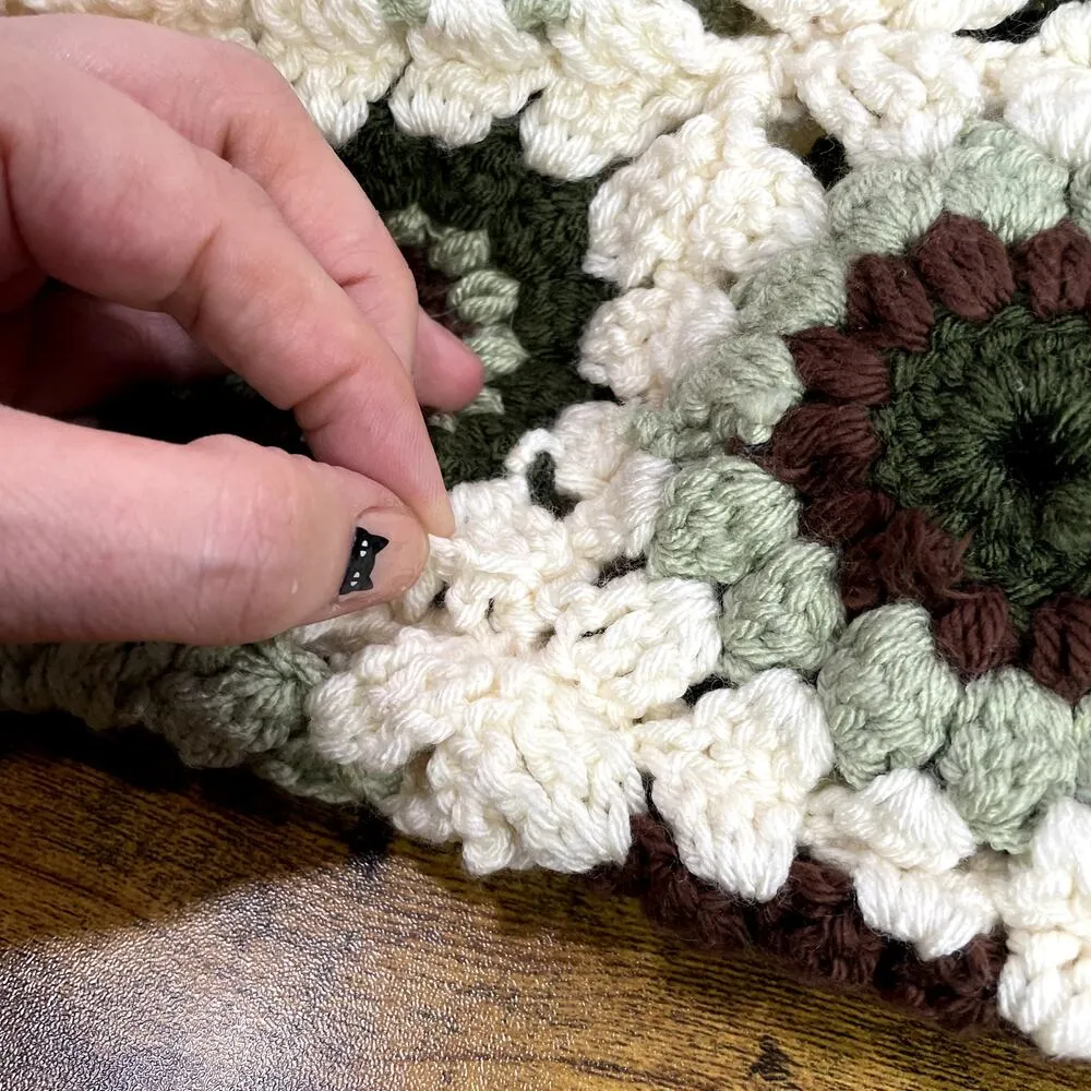 Crochet Granny Square Floral Handmade Tote Shoulder Bag Purse Earth Tone Boho - Image 8