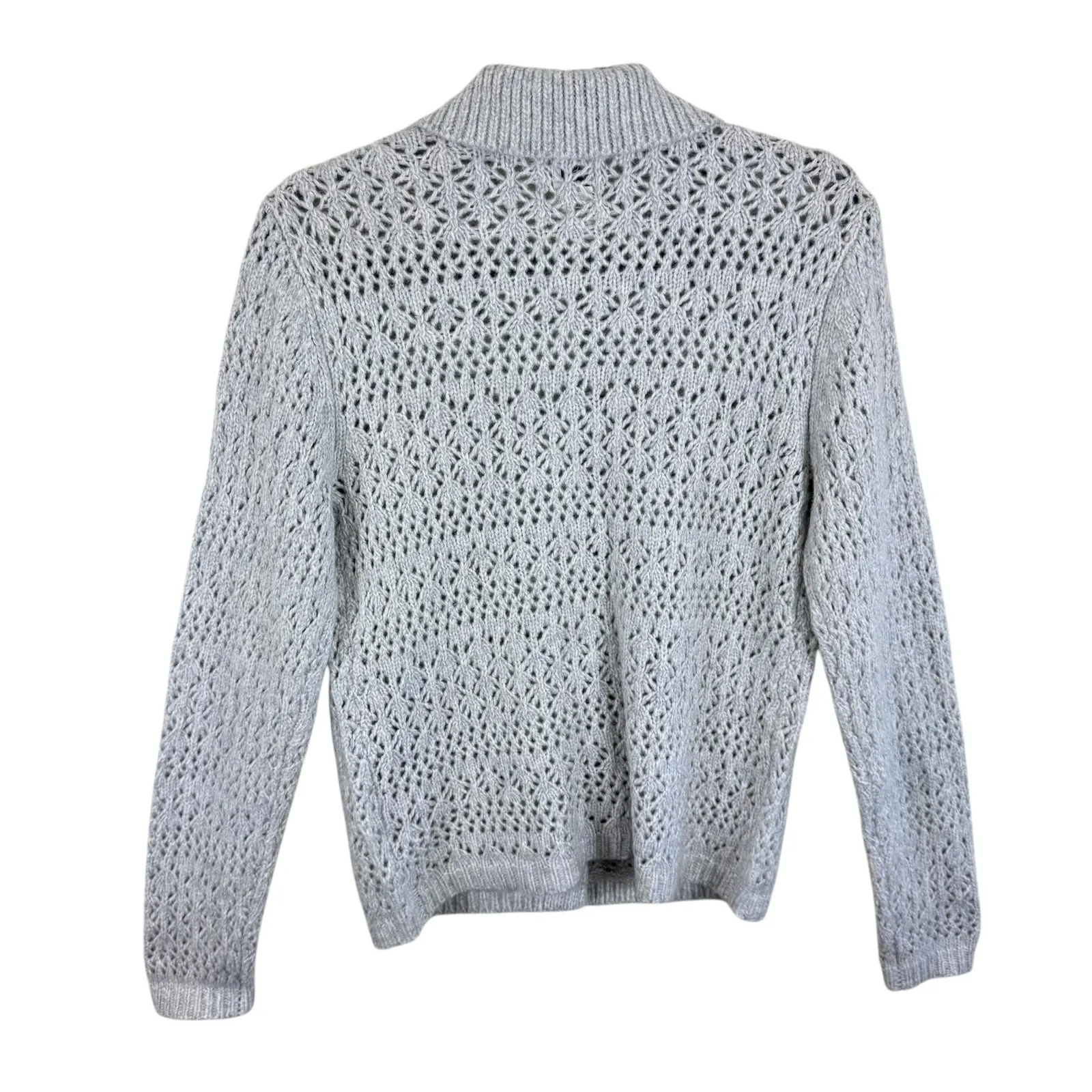 Joie Gray Open Knit Collared Soft Stretchy Button Up Cardigan Sweater Size S - Image 2