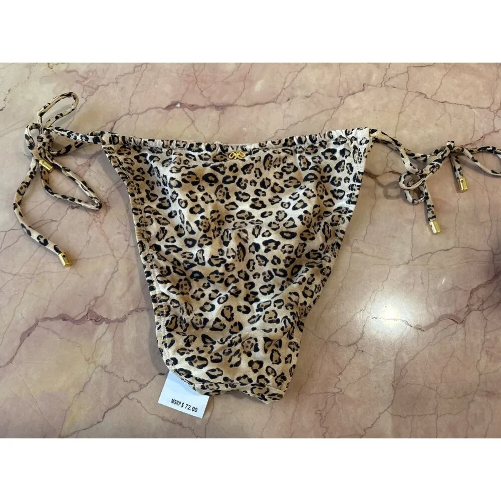 PQ Eve Tie Teeny Bikini Bottoms in Leopard Large New Womens Swimsuit Brown - Image 6