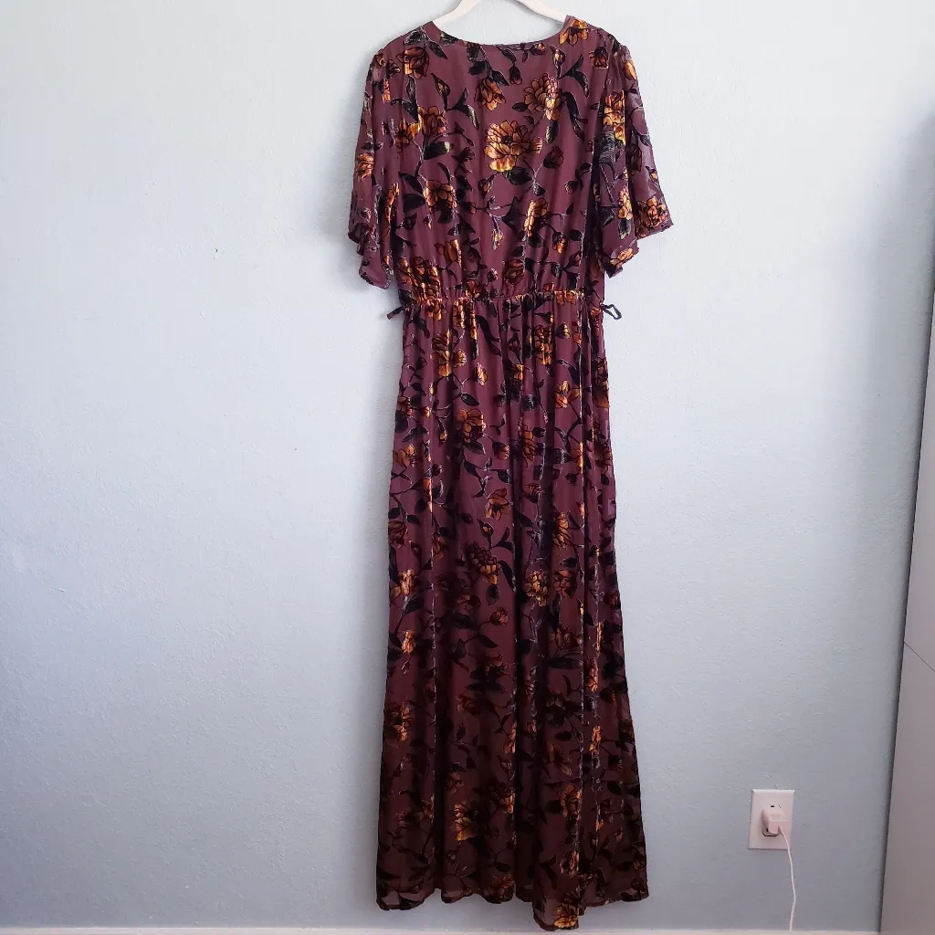 Baltic Born Uma Brown And Amber Floral Velvet Dress - Image 7
